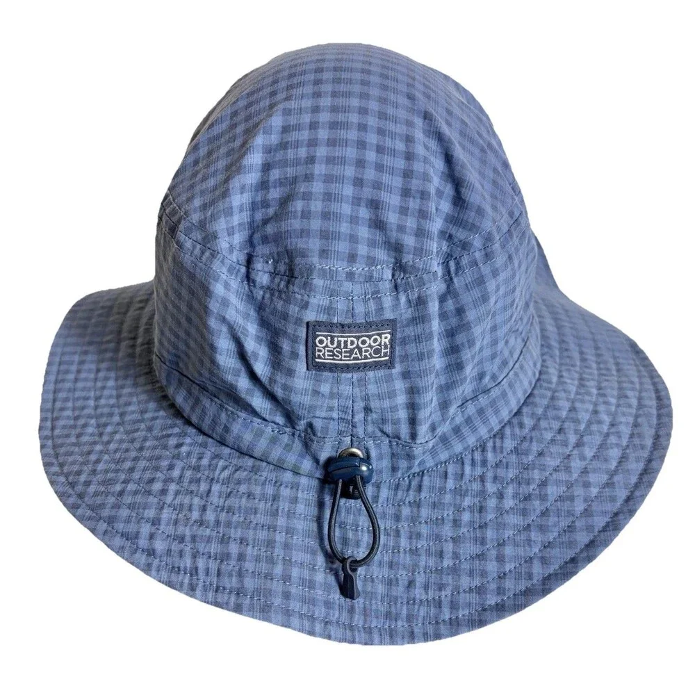 Outdoor Research Kids Sun Hat Nylon Blue Gray Gingham Size Youth Large 6-12Y